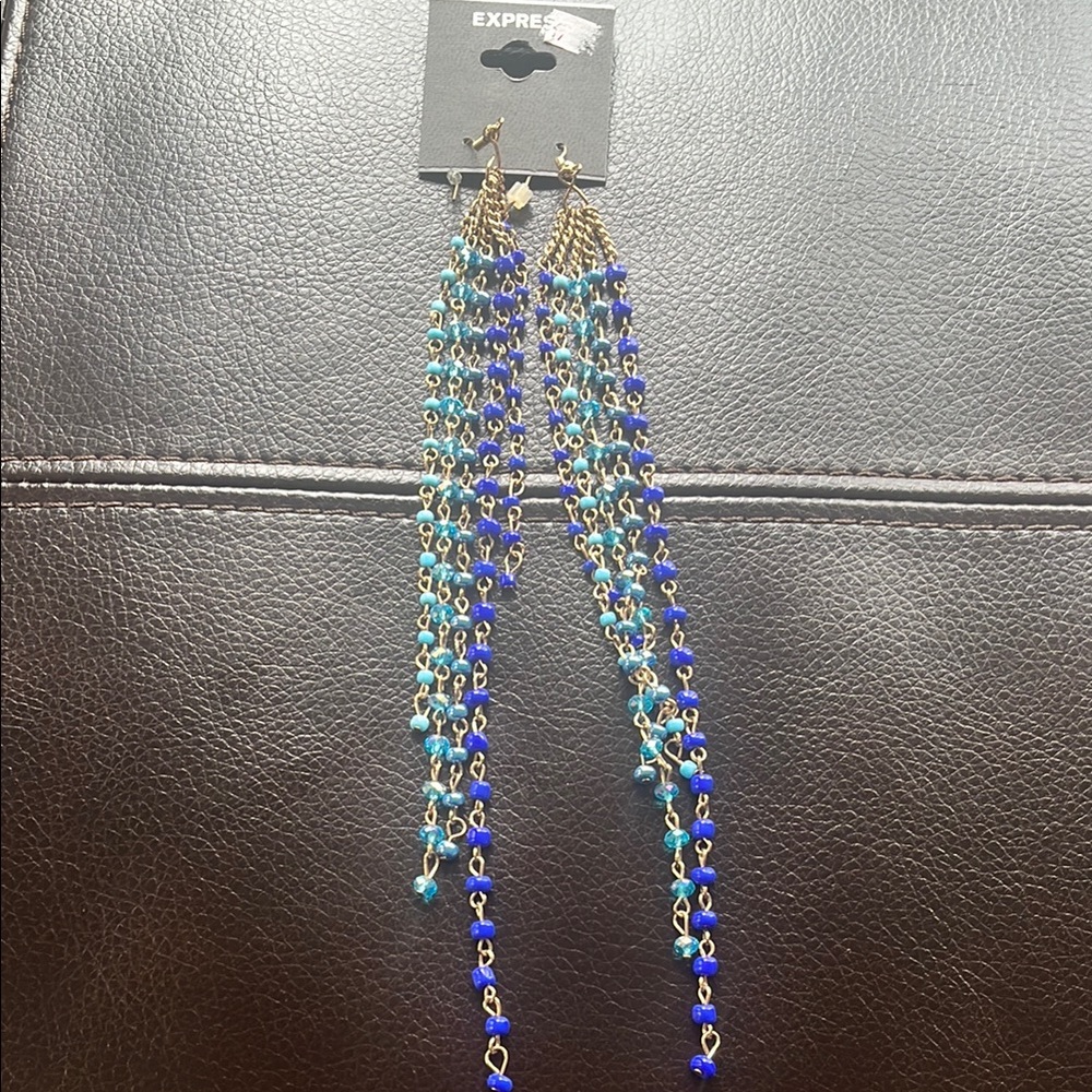 Express Blue and Gold Dangle Earrings